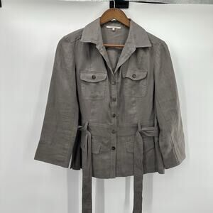 Gerard Darel Jacket Womens US 6 Gray Linen Belted Utility Military Coastal
